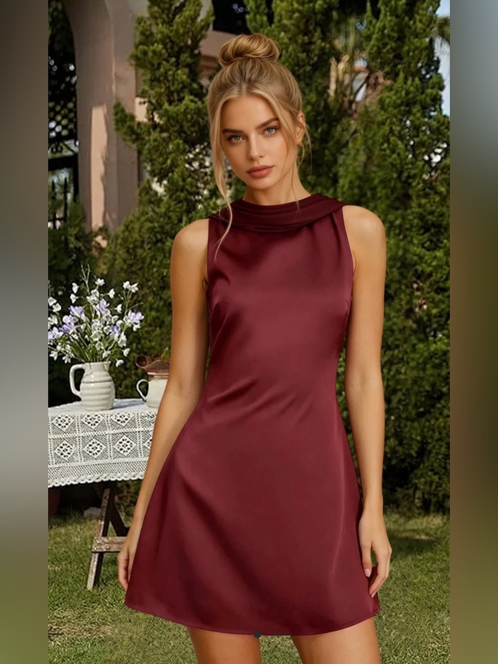 RIHOAS Red Cowl Neck Dress